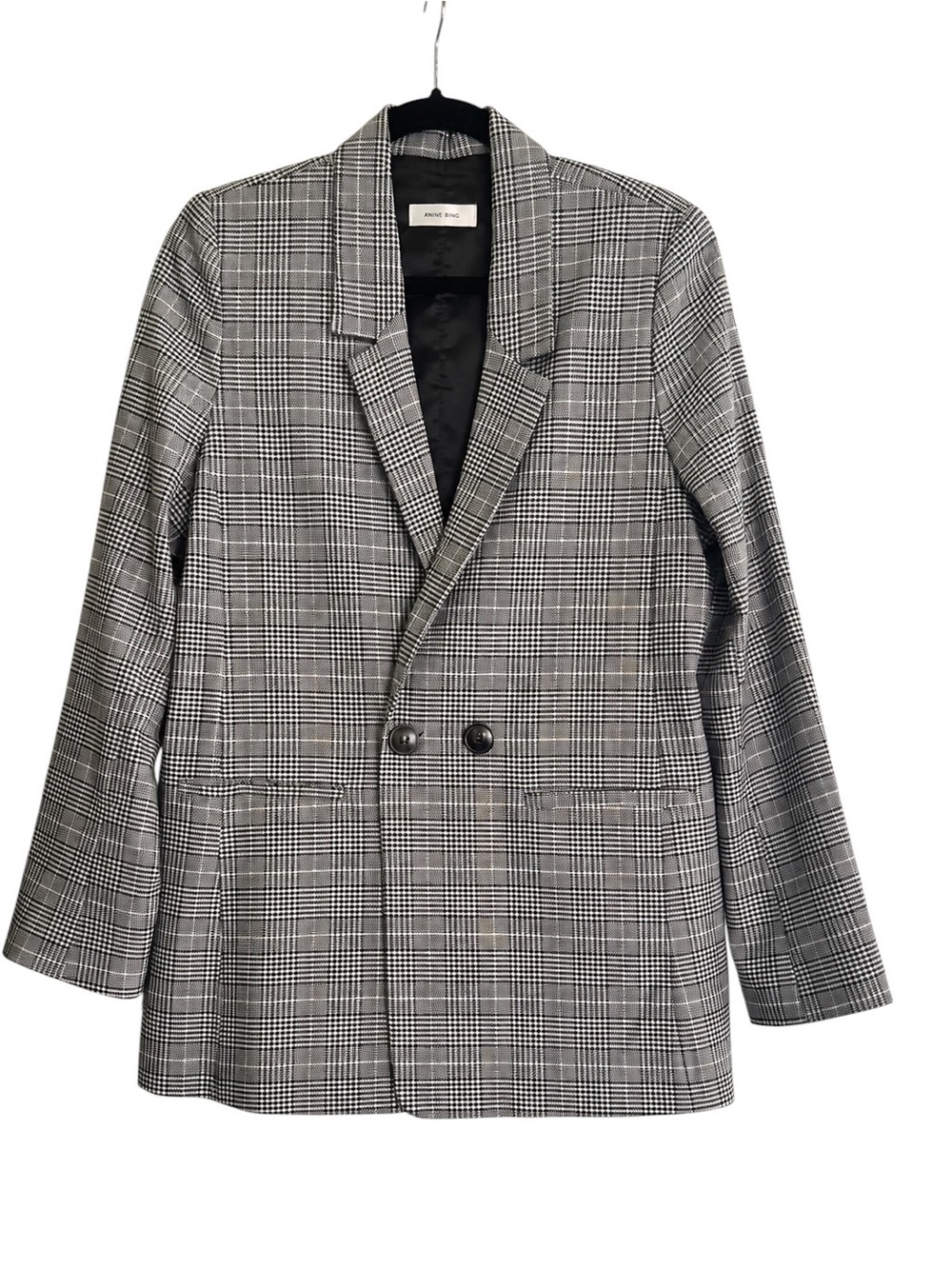Anine Bing Plaid Blazer Gray Structured Tailored Jacket Size M Like New